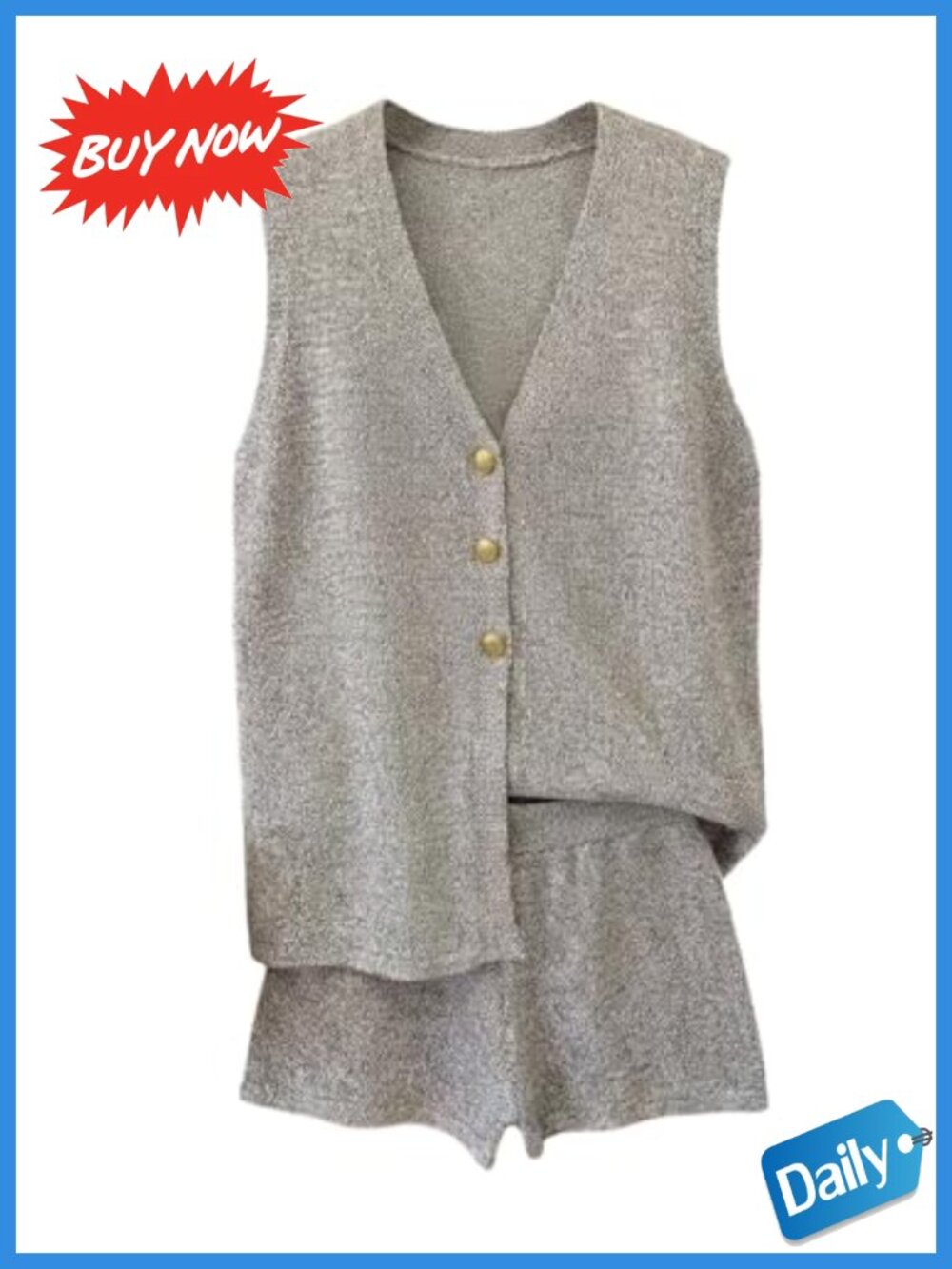 Women's 2 Piece Knit Vest and Shorts Set V Neck Sleeveless Casual Summer